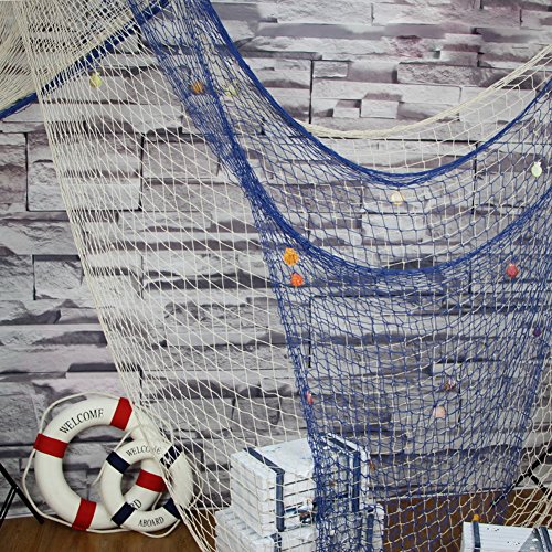 SECOWEL Deko Fischernetz Maritime Dekoration Fotografie Prop mit Farbigen Muscheln Blau (150 x 200 cm) - 6