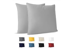 Dreamzie Federa Cuscino (Set di 2) - Grigio Cotone - Per i Cuscini 40 x 40 cm - 100% Jersey di Cotone - Federa da Cuscino - Copri Cuscino per Letto - Fodera Protezione per Cuscino