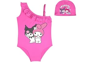 WANHONGYUE My Melody Kuromi Costume da Bagno per Ragazze Costume Intero con Volant Cartoon Hawaii Costume Piscina Abbigliamento Mare