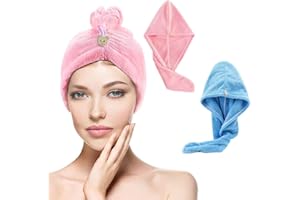 RUIYUNZHUZHU 2 Pcs Hair Drying Towels Wrap Microfibre Hair Towel Wrap Super Absorbent Twist Hair Turban with Button Design for Women and Girls Drying Hair Pink Blue