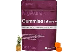 MYAURA Gummies Intime Ananas,Qualité Premuim,Marque française,probiotique flore intime Equilibre féminin, Équilibre PH,Neutralise les odeurs,100% naturel & Vegan,60 Gummies
