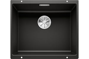 ‎BLANCO BLANCO SUBLINE 500-U | Granitspüle aus SILGRANIT schwarz | Einbauart: Unterbau | für 60 cm breite Unterschränke | Ein Ausschnitt und nur einmal montiert | [53x46x20,2 cm]