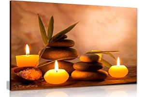 PANTHER PRINT Aromatic Candles & Zen Stones Canvas Wall Art Picture Print (18x12in), Living Room