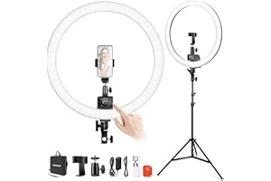 NEEWER Ringlicht SRP18-2,4G 18 Zoll LED mit Ständer und Telefonhalter, 2,4G & Manual Touch Control Professional Ringlicht, 42W 3200-5600K für Tattoo Wimpern Friseur Fotografie Beleuchtung,(Schwarz)