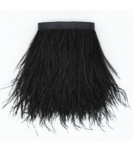2 Yards Bande Plumes D'Autruche Épaisses Noire - Boa Plumes Avec Ruban Satin Pour Couture, Costumes Et Déco Mariage