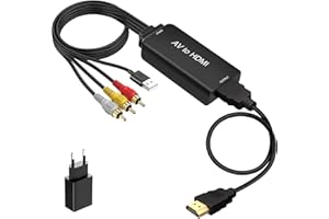 Ozvavzk AV auf HDMI Konverter, 1080P Composite CVBS AV zu HDMI Video Audio Konverter mit HDMI-Kabel für PS2 Box SNES N64 VHS VCR Videorecorder DVD, Unterstützt PAL/NTSC