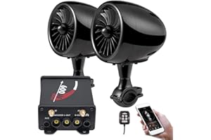 Aileap 2.1ch amplificador 4" de alcance completo sistema de Audio altavoces estéreo Bluetooth de motocicleta Subwoofer AUX Radio FM para 7/8-1,25 handmanillar Harley Yamaha ATV UTV RZR Polaris (negro)