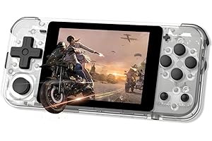 FSJUN Handheld-Spielekonsole mit 3-Zoll-IPS-Bildschirm, 64G TF-Karte - 10.000 Spiele, Mini-Retro-Open-Source-Spielesystem, kompatibel mit 12 Simulatoren, tragbare Taschenhandheld-Spielekonsole (transparent)