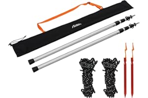Andes Set of 2 Tent/Awning Canopy Poles, Camping Telescopic Tarpaulin Shelter, Adjustable/Extendable Aluminium Pole Set with Accessories