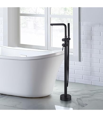 Freistehender Badewannen-Wasserhahn Schwarz – Mit Handbrause, Einhandgriff, Bodenmontage, 115 Cm Hoch