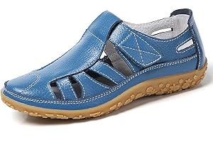 lovejin Women's Closed Toe Sandals Flat Loafers Soft Leather Breathable Casual Shoes Walking Driving Shoes Ladies Moccasins Summer Shoes