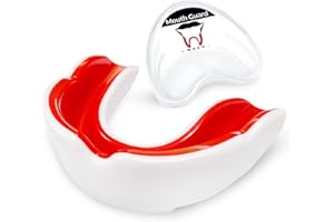 WOSO Adults and Junior Mouth Guard, Gum Shield with Case, Slim Fit Professional Mouthguards for Football, Hockey, Wrestling Rugby, Martial Arts, Boxing, MMA, Judo, Karate (White + Red (2))