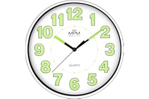 MPM Quality Lumini Wall Clock - Reloj de Pared con luminiscencia, Movimiento de Cuarzo Barrido, Blanco/Gris, decoración de Pared, diámetro 200 x 35 mm, diseño Redondo, Reloj de Pared Moderno para