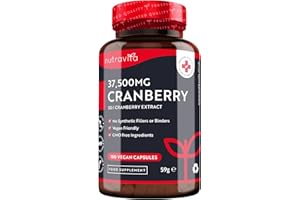 Max Strength Cranberry 37,500mg - 180 Vegan Capsules – Daily Supplement for Women – 50:1 Pure Cranberry Extract Supplement – Made in The UK by Nutravita