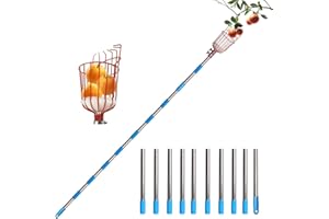 QDRECLOD Raccogli Frutta Telescopico Raccoglifrutta con Testa a Cestello Asta di Estensione da 4 m, Raccogli Frutta Regolabile in Altezza con Palo Leggero Acciaio inox e Borsa per il Trasporto Della Frutta