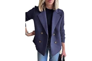 CUPITIDU Women's Lapel Button Knitted Patchwork Sleeve Casual Coat,Trendy Double Breasted Pea Coats With Pockets,Winter Blazer Loose Jackets Tops