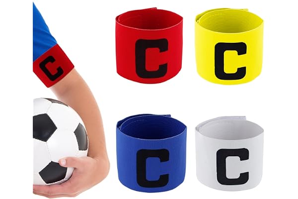 Brassard de Capitaine de Football Captain Foot, Lot de 4 Football Brassard de Capitaine Élastique Taille Ajustable Capitaine Brassard Standard C Football Brassard pour Adulte et Junior(4Couleurs)