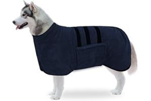 WUFANC Peignoir pour Chien - Microfibre Ultra Absorbant avec Fermeture Velcro et Sangle Ajustable - Serviette Disponible pour Grands, Moyens et Petits Chiens (XL)