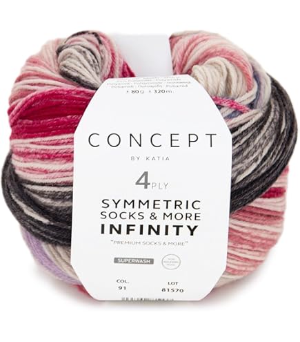 Katia Concept Sockenwolle Kanerva 150g – Neongelb-pink-weinrot, 75% Schurwolle