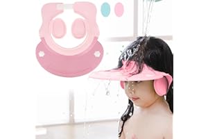 NEWHSY Hair Washing Aids for Kids, Baby Toddler Hair Washing Shield, Shower Cap for Kids with Ear Cover, Baby Safe Shampoo Shield Shower Caps (PINK1)