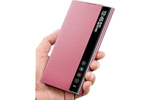 Suhctup Custodia Pelle Compatibile per Samsung Galaxy Note 10, Cover Samsung Galaxy Note 10 Flip, Ultra-Sottile Clear View Specchio Custodia con Funzione Kickstand, Antiurto Protettiva Case -Oro Rosa