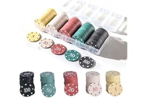 JUGUTA Fiches Poker 100 Pezzi Con Scatola, Set Da Chips Poker, Set Di Gettoni Da Poker Per Feste Per Serate Di Gioco, 5 Colori Chip Da Casinò Per Poker