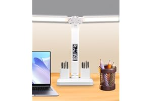 SOBEAU Lámpara Escritorio LED,Flexo Led Escritorio con 3 Modos y Luminosidad Ajustable,Lámpara de Escritorio de Doble Punta con Pantalla LED y Portalápices para Leer Oficina