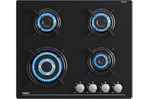 Magicplux Plaque de Cuisson Gaz 4 feuxs, 60cm, Gaziniere Encastrable, Gaz ville et bouteille, 8500W