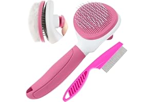 Cat Brush for Shedding and Grooming, Pet Self Cleaning Slicker Brush with Cat Hair Comb by KALAMANDA(Pink)