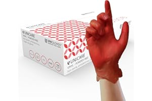 UNIGLOVES Unicare Vinyl Disposable Gloves - Multipurpose, Powder and Latex Free Examination Gloves - Box of 100 Gloves, Red, Large (GS0114)