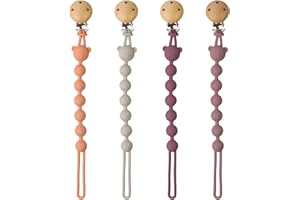 AYSYR 4 PCS Dummy Clips Portable,Pacifier Clips Silicon,Dummy Chain Easy to Clean,Mam Soother Clips and Teether 2-in-1 Design,Pacifier Holder BPA Free(4 Color)