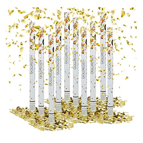 10 x Party Popper 80 cm im Konfettikanonen Set, Konfetti Bombe für Hochzeit und Geburtstag, Konfetti Shooter 6-8 m Effekthöhe, gold metallic