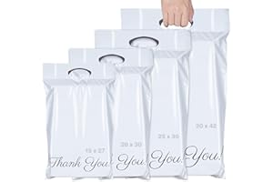 ilauke 60 sztuk torebek kurierskich, 4 rozmiary C5 A4 B4 A3, plastikowe torebki z napisem “Thank You”, samoprzylepne, nieprzezroczyste i odporne na rozerwanie, do ubrań i tkanin, białe