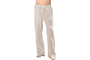 CTU Mens Linen Trousers Casual Lightweight Elastic Waist Summer Beach Loose Pants S-3XL