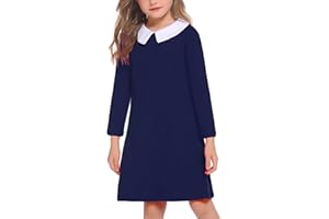 Arshiner Robes pour Filles Col Claudine Robe pour Enfants à Manches Longues Robes en Coton Robe de Base Robe D'école pour Enfants Robe de Noël Halloween Robe d'automne Décontractée 4-13 Ans