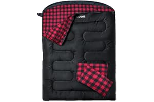 POEPORE Sacco a Pelo Matrimoniale in Flanella per Adulti 0℃ 3-4 Stagioni Sacci a Pelo 2 Persone Portatile con 2 Pillow e un Sacco a Compressione Campeggio Trekking Escursioni 233 x 157 cm