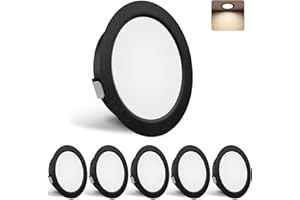 YindaLux Juego de 6 focos LED empotrables 230 V, 3 W, 4000 K, blanco neutro, ultraplanos, 300 lm, orificio 55-58 mm, IP44, para armario con espejo, color negro