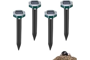 MERWLUKT Maulwurf Vertreiber Ultraschall, Maulwurfschreck Solar Wühlmausschreck mit Extremen Wirkradius, Wühlmaus Vertreiben für Anti Maulwurf, Wühlmäuse, Gopher, Schlangen, 4 Stück
