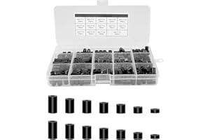 BOLOEST Zestaw 280 okrągłych podkładek dystansowych ABS, śruby M3, M4, nylonowe, niegwintowane, kolumny, elementy dystansowe z pudełkiem z tworzywa sztucznego (czarne)