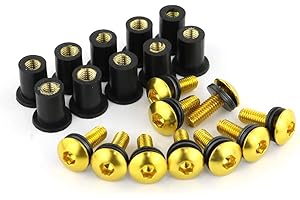 Xitomer 10 Sets M5x16 Alloy Windscreen Bolts Wellnut Bolt Kit, Windshield Bolts Fit for GROM MSX125 VFR800 CBF600 MT-07 MT-09 MT-125 V-STORM GN250 GSX 1000S (Gold)