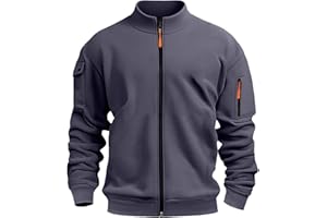 GENERICO Felpa con Zip Uomo Senza Cappuccio Invernale Casual Giacca Sportiva Militare Felpe con Cerniera Leggera Manica Lunga Sweatshirt con Tasche Vintage Trekking Giubbotto da Lavoro Autunno Inverno 2025