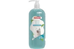 BEAPHAR – Shampooing Essentiel Pelage Blanc pour Chien – Extra-Doux – Pelage Brillant – Contient Extrait de Thé Vert et Aloe Vera – sans parabène ni Silicone – pH Neutre – Produit Vegan – 1L