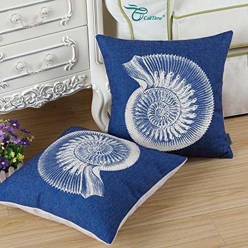 Euphoria Home Dekorative Kissenbezug Akzente Baumwoll Leinen Mix Mediterranean Meer Schale Blau Colour 45 X 45cm - 3