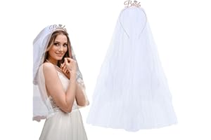 CutitiUU Diadema de novia con velo, Sash, Headband y Veil, Diadema de diamantes de imitación, Accesorios para Despedida de Soltera, Corona Elegante