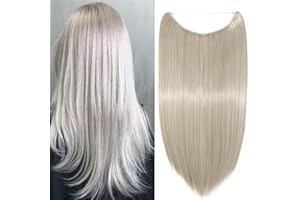 ‎SILK-CO Silk-co Haarverlängerung mit Gummiband, Glatte Extensions mit unsichtbare Schnur, Synthetisch Haarteil wie Echthaar, Haarverdichtung Haar Extensions für Frauen, Blond & Silbergrau, 50cm
