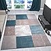 Produktbild VIMODA Designer Teppich Modern Patchwork Optik Kariert in Türkis Creme Meliert mit Konturenschnitt, Maße:200x290 cm