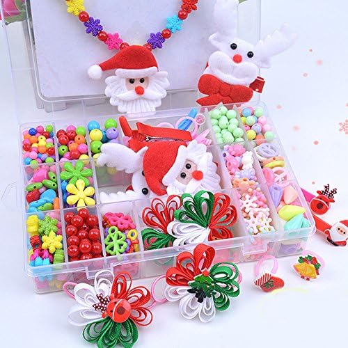 Warmerly Large 24 lattices Colorful Acrylic DIY children's Hair Beaded hand-made hairpin girls toys Jewelry Wristband Maker for Children Necklace and Bracelet Great gift for Children (Santa Claus)