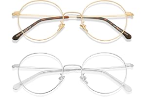 Cyxus Blue Light Blocking [Anti Eyestrain] Computer Glasses,Clear Lens Retro Eyewear,Men/Women (2 Pack Gold and Sliver)