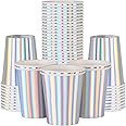 Iridescent Paper Cups 9 oz [50pack] Disposable Coffee Cups Hot Cold Drinks Tea Milk Juice Chocolate Silver White Cup Holographic Rainbow Party Decorations Picnic Home Birthday Anniversary Christmas