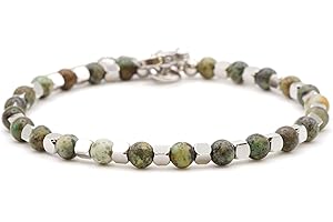 OMI CREATIVE CONCEPT Bracciale Uomo Acciaio - Bracciale Donna Acciaio - Unisex, Sfere Colorate 4 mm, Lunghezza 18+3 cm Con Pietre Nero Turchese Bosco Occhio di Tigre Smeraldo Omi x gavu